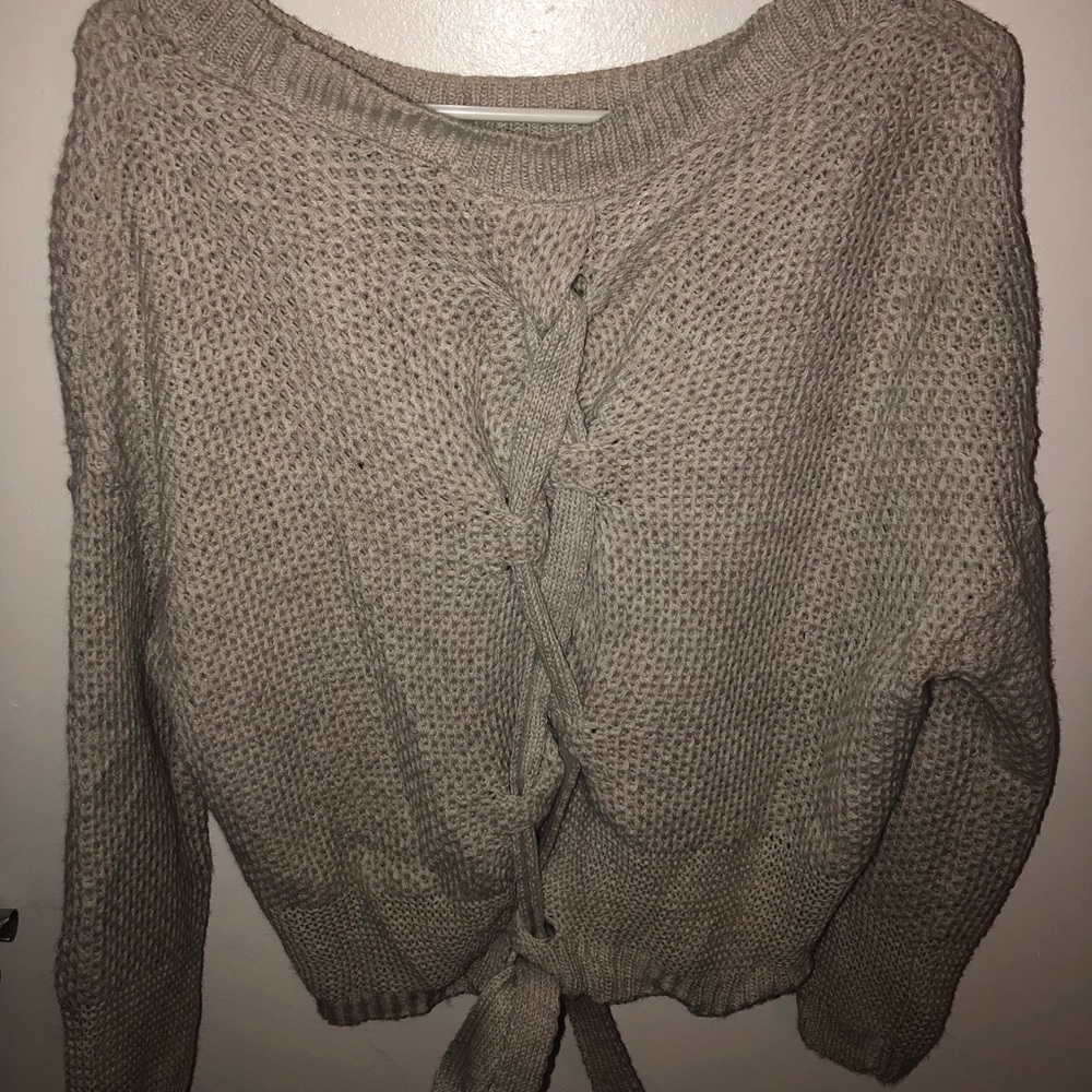 Camel color sweater with tie back